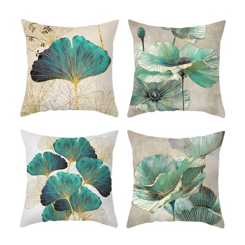 DIYCUT 4 Piezas Funda Cojines 45x45 cm, Funda de Cojines Flores Vintage, Fundas Cojines con Cremallera Oculta, Hermoso y Practico Cojines Cama Decorativos para Cojines de Sofá y Cojines de Asiento