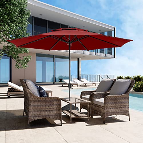 Jearey 11Ft 2-Tiers Patio Umbrellas Outdoor Large Market Umbrella With Crank Lift System 8 Sturdy Ribs Uv Protection Waterproof Sunproof, Red #TOP4
