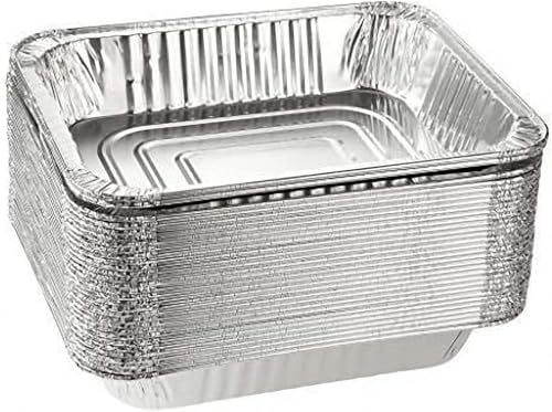 VACCU アルミバーベキュープレート アルミホイルパン 使い捨て ホイルパン 高耐久食品容器 パイ皿 冷凍庫&オーブン対応 30個パック (260ml, Square tin foil cover)