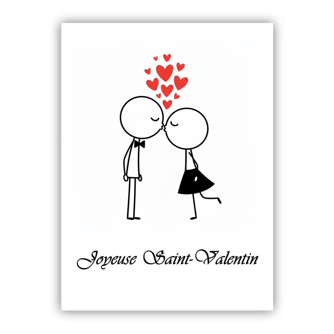 Multilingual Valentine’s Day Card – Cute Couple – Romantic Valentines Greeting Card for Husband, Wife, Boyfriend, Girlfriend (• French: Joyeuse Saint-Valentin) — image 1