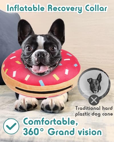 Image of Inflatable Dog Pillow Cone Collar After Surgery, Donut Soft Neck Cone for Chihuahua Pomeranian Small Dogs, etc, Recovery E Collar to Stop Licking Pink Donut