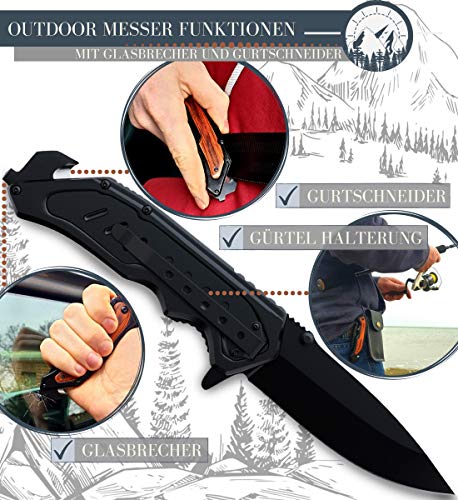 Le Flair Outdoor Knife, One-Handed Pocket Knife With 8.5 cm Stainless Steel Titanium Blade, Survival Knife With Corrosion Protection, Bushcraft Knife Incl. Knife Sharpener And Magnetic Box, Folding Knife - Image 5