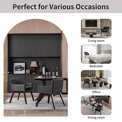 Kcc Fabric Dining Chairs Set Of 2, Accent Upholstered Arm Chair Walnut Wood Legs, Thick Sponge Seat, Modern Leisure Chair For Dining Room, Living Room, Bedroom #TOP5