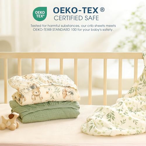 Image of GRSSDER 100% Cotton Muslin Crib Sheet 2 Pack - Breathable & Ultra-Soft Fitted Crib Sheets for Standard Baby & Toddler Mattresses, 52 inchx28 inch with 9 inch Deep Pocket, Snug Fit All-Around Elastic