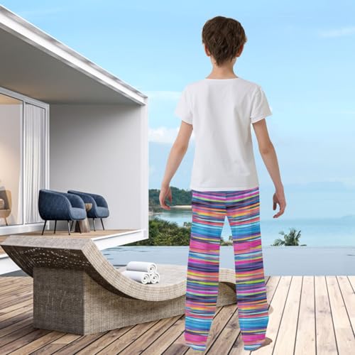visesunny Boys Pants Color Abstract Stripe Soft Long Bottoms Jogger Pants Elastic Waist Trousers with Pockets XL Colorful3