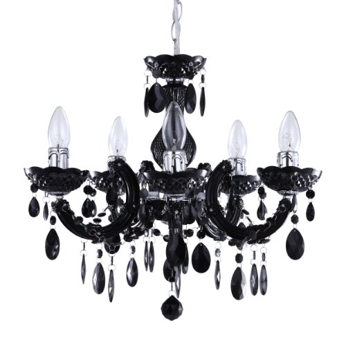 LITECRAFT Marie Therese Chandelier Ceiling Light Crystal Effect 5 Arm - (Black)
