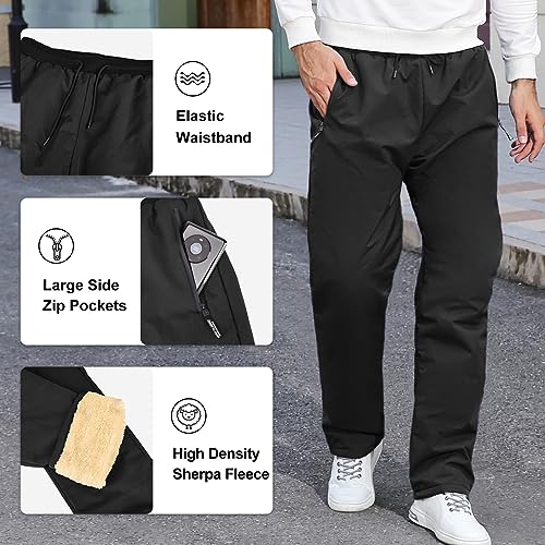 Nadeer Jogginghose Herren Thermo Gefütterte Hosen, Skihose Outdoorhose Wasserdicht Arbeitshosen, Männer Winddicht Winterhose Warm Softshellhose mit Kordelzug, Zwei Taschen
