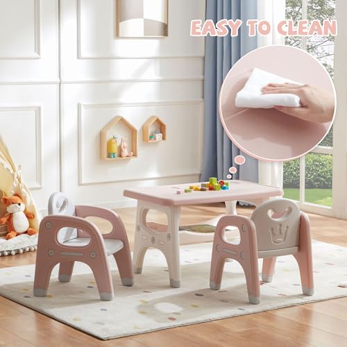 Image of GITAWUSA Kids Table and 2 Chairs Set, Large Built-in Storage, Montessori Toddlers Table and Chairs Set, Kids Activity Table for Drawing Dining Playing, CPSC & ASTM Approved, Pink