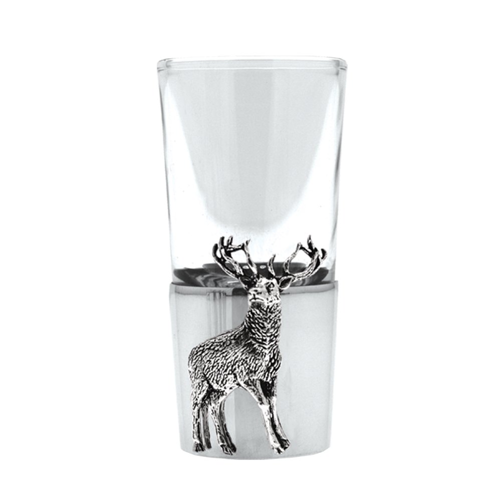 English Pewter Company Shot Glass with Pewter Base and Stag Head Adornment [SG407]