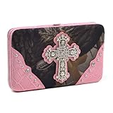 Realtree ® Camouflage Extra Deep Frame Clutch Wallet Purse w/ Rhinestone Cross -Pink