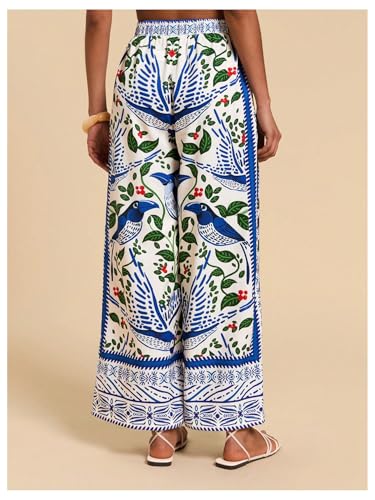 MakeMeChic Women's Tropical Boho Print Wide Leg Palazzo Pants High Waist Drawstring Baggy Trousers3
