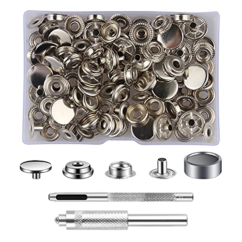MSDADA 37 Sets(148pcs) Snap Fastener Kit, Snaps Button with 3 Pieces Snap Fastener Tools for Bags, Jeans, Clothes, Fabric, Leather Craft(15mm)
