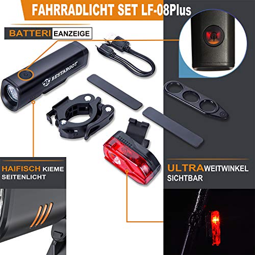 LED Fahrradlicht Set, USB Wiederaufladbare, StVZO Zugelassen LED Fahrradbeleuchtung fahrradlicht abnehmbar fahrradlichter Set Wasserdicht Frontlicht Rücklicht 2600mAh 300Lumen Licht für Fahrrad Set – Bild 3