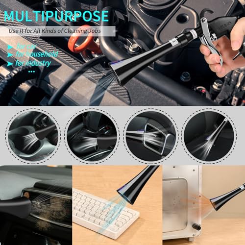 Tornado Dry Cleaning Gun with Brass Adjustable Air Flow Nozzle,Air Blower Gun Quickly Blasts Dirt and Dust from Surface Works with Air Compressor Black