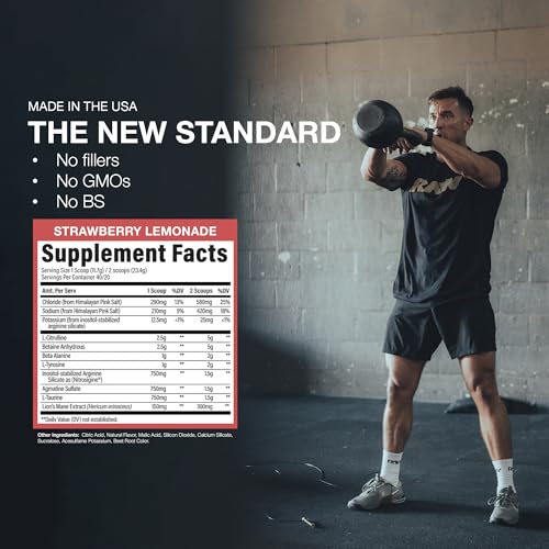 Image of RAW Pump Stim Free Pre Workout (Strawberry Lemonade) - Non-Stimulant Pre Workout Supplement Powder Nitric Oxide Booster - Pre Workout Supplements Drink for During Workout - 40 Servings