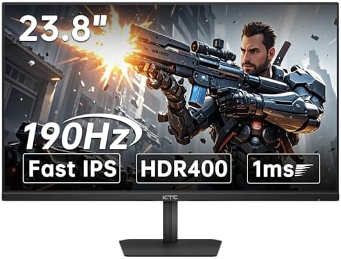 KTC 24 inch 190Hz/180Hz Gaming Monitor,HDR 400 Fast IPS Screen,FHD 1080P Monitor, 133% sRGB,AdaptiveSync,1ms Response Time,HDMI *2&DP*1,Tilt Adjustable, Eye Care