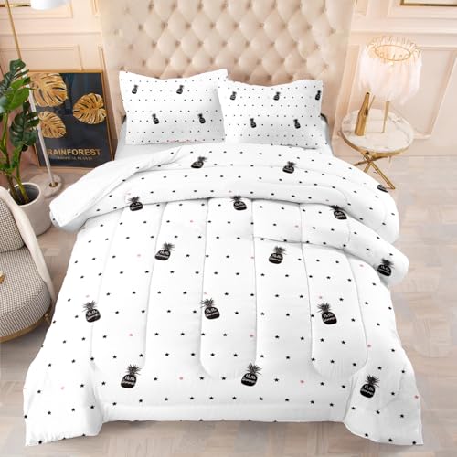 Relleno Nordico Cama 180 Piña Negra Relleno Nordico 4 Estaciones Cómodo Transpirable Duvet con Fundas de Almohada Edredon Cama 180 Suave Lavable Edredón Nórdico 228x228 cm