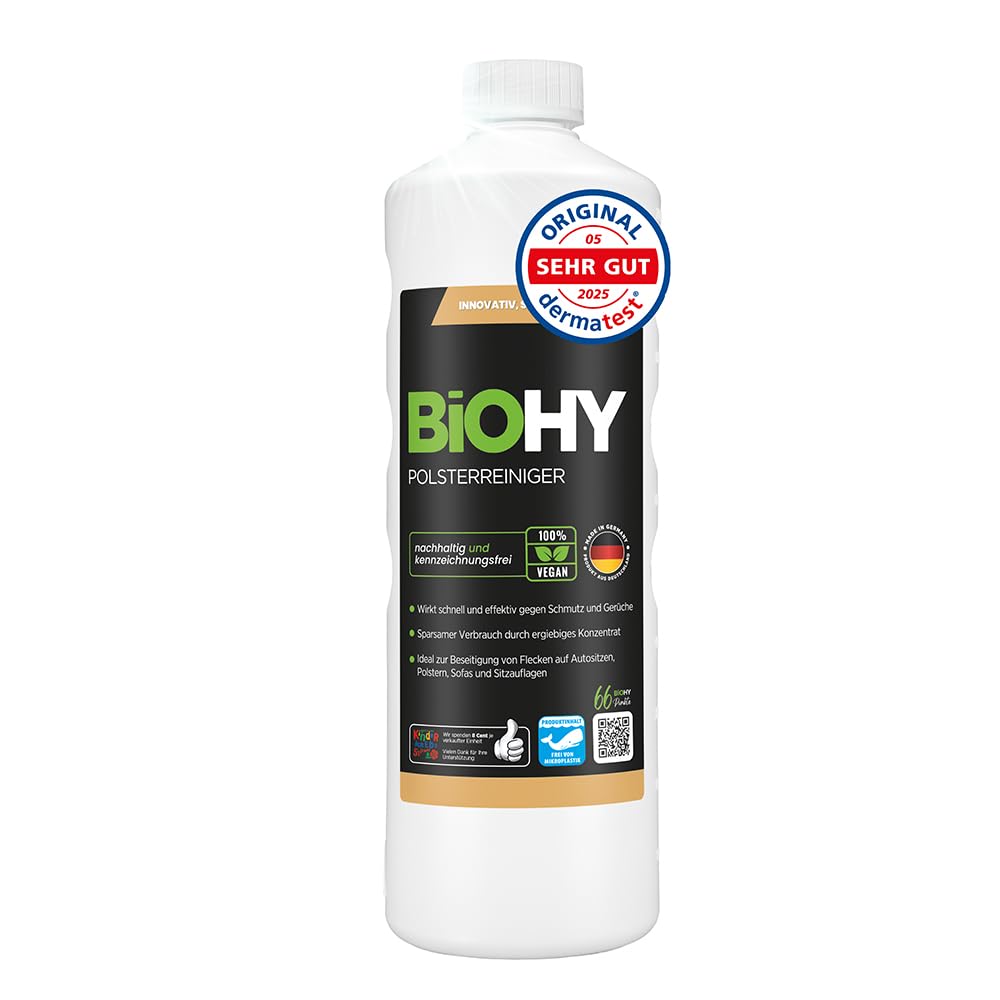 BiOHY Spezial Polsterreiniger (1l Flasche) | Konzentrat für Sofas, Polstermöbel, Teppiche & Textilien | für Nasssauger & Waschsauger | Fleckentferner | effektiver Textilerfrischer