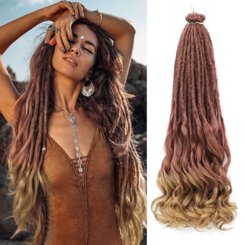 Aguacor Loose Wave Dreadlocks Synthetic French Curly Single Ended Dreadlock Extensions 24inches 50 Strands Thin Soft Spanish Curly SE Dreadlock Extensions for Women (50 Strands, R27)
