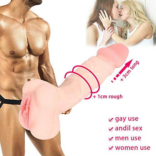 Flesh Male Pẹnịs Extender Extension Sleeve PôCkët Pûšsý with Lifelike Vạgịnạ Hollow P-énǐs Wêarable Hârněss Štráp-õn Realịstịc Ðịldo Ạdult Tọy for Sẹx Womẹn