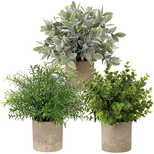 Briful 3 Pack Mini Faux Potted Plant Artificial Eucalyptus Plant Fake Topiaries Plant For Home Table Office Room Desk Bathroom Shelf Kitchen Rustic Farmhouse Mantel Decor #TOP5