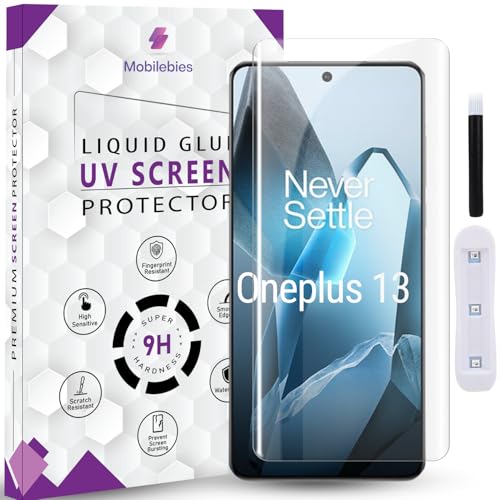 Image of Premium HD+ UV Tempered Glass Screen Protector For Oneplus 13 5G (6.82 Inch, Pack of 1) Full Adhesive UV Curved Screen Protector Case Friendly HD Clarity with installation kit & Guide
