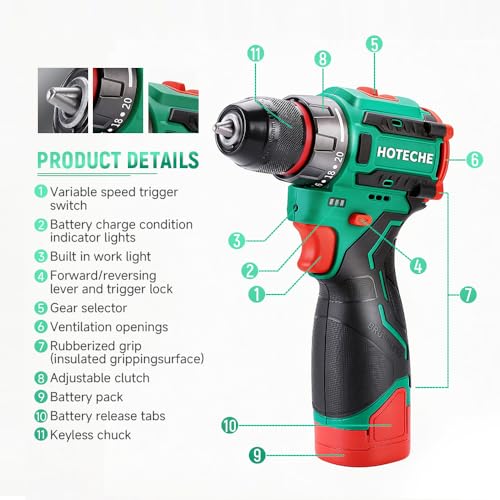 Taladro inalámbrico Hoteche 16V Brushless 75NM torque miniatura 2