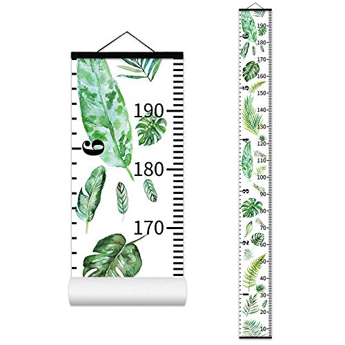 Image of ASENART Growth Ruler for Wall Height Chart Wall Art Tropical Plant Leaves Waterproof Hanging Measure Ruler for Kids Child Bedroom Nursery Wall Decor Removable