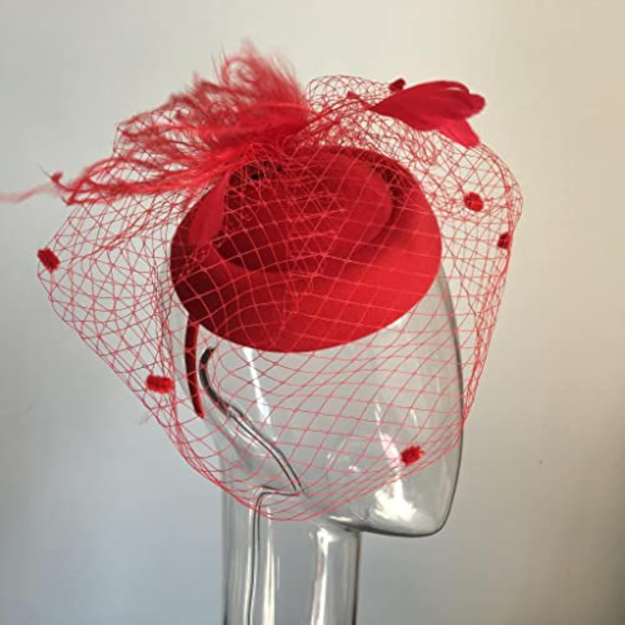 Cocktail Tea Party Fascinator Hat with Veil, Red