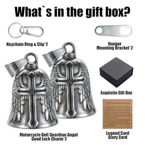 Image of Motorcycle Bell Guardian Angel Charm - Weather-resistant Good Luck Gremlin Bells With Gift Box, Legend Card, Keychain