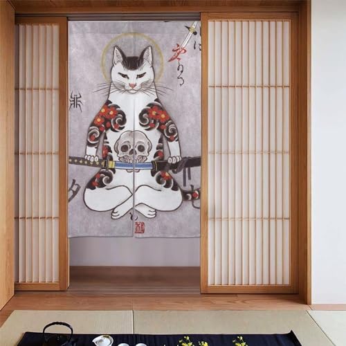 のれん 和風 浮世絵 猫柄 間仕切り おしゃれ 遮光 目隠し 暖簾 ドアカーテン 北欧 厚手 断熱防寒 インテリア リビング キチン ロング カーテン 玄関 飲食店 出入り口 洗面所 台所用 四季兼用 86x143cm