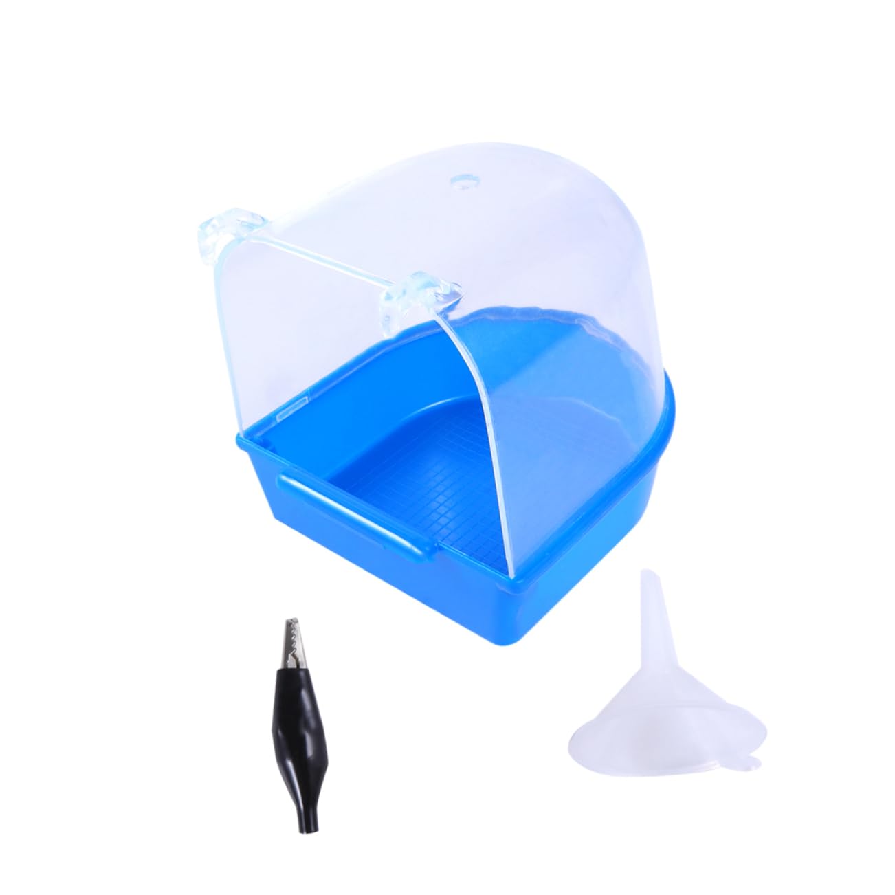 VANZACK 2pezzi Vasca da Bagno per Uccelli con Funnel Box per Bagno di Pappagalli Accessorio per Pulizia Avicola Blu Design Intelligente e Resistente per Uccelli di Piccole