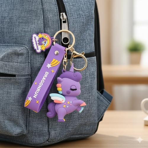 Image of Neel @Silicon Cute 3D Rubber PVC Unicorn Cartoon keychain with Strap Charm & Metal Hook,Silica Gel Key Ring Best Gift For Women, Men, Girls and Boy | School Bag car bike Fashion