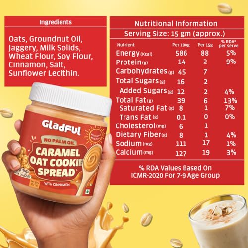 Image of Gladful Caramel Oat Cookie Spread | 300g | No Palm Oil | No Refined Sugar | Smooth & Creamy | Clean Ingredients