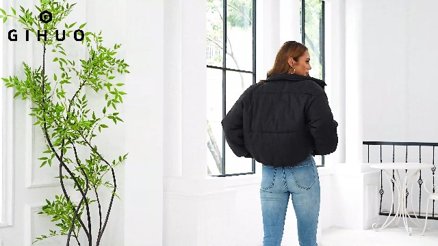 Gihuo Women's Winter Cropped Puffer Jacket Coat Short Warm Quilted