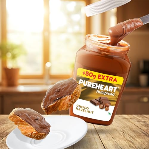 Image of PUREHEART Nut Spread Choco Hazelnut (350 +50 gm Extra) - Nutty, Smooth and Creamy Chocolate Hazelnut Spread for Breakfast - No. 1 Exporter of Roasted Nuts
