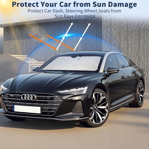 Upgraded TZQZYL Car Windshield Sun Shade,Foldable Front Window Sunshade for Medium Sedans/SUVs - Universal 57"x32", Nano-Ice-Crystal Coating Sun Shade for Car Windshield,Block UV Rays — view 6