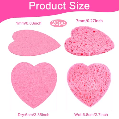 20 Stück Komprimierte Gesichtsschwämme,Weicher Zellulose Gesichtsschwamm,Abschminken Schwamm,Säuberung Herzförmige Gesichtswaschschwämme,für Peeling-Maske,Gesichtsreinigung