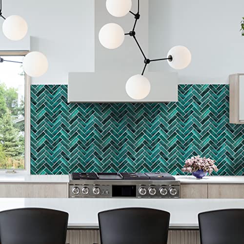 Miscasa Herringbone Blue Kitchen Peel And Stick Backsplash Tile, Chevron Removable 3D Self Adhesive Sticker For Kitchen, Bathroom, Living Room, Rv Wall (Thicker Design, 10 Sheets) #TOP5