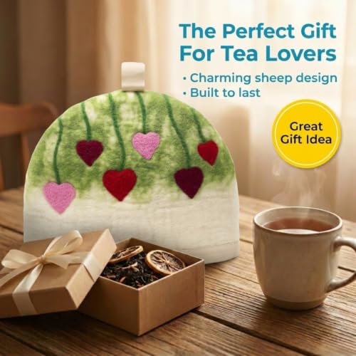 Image of Glaciart One Wool Teapot Cozy Kettle Cover | Dome Shaped Large Tea Cosy, Kettle or French Press | Handmade & Needle Felted from Natural Wool | Warms Up to 2 Hours | Great as Gift