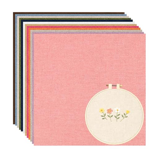 12 Sheets 12 Colors Linen Embroidery Fabric Pre-Cut Embroidery Quilting Cloth Garments Crafts Accessories Square Stitch Cloth Backing Material Sewing DIY(5.95.9Inch)