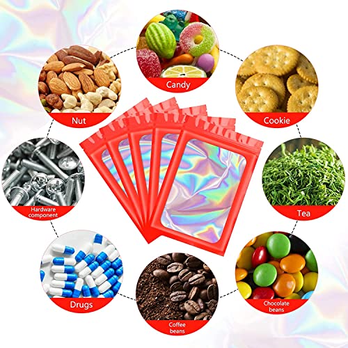 Artcut 100 PCS Mylar Bags, Holographic Bags, Baggies, Cute Small Plastic Bag(Red, 4 * 6inch), 4*6inch - Image 4