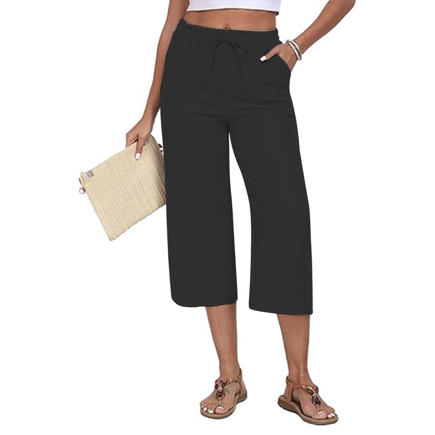 irana Women Relaxed Fit Cotton Capri with Elastic Waistband, Side Pockets and Solid Casual Bottom Wear|Capri for Women-Pack of 1-picture-32