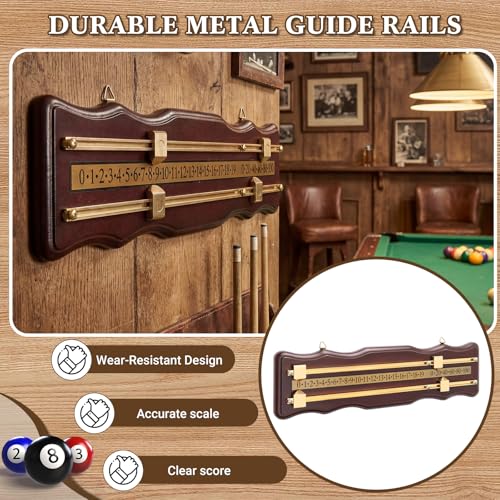 Lewtemi Wooden Billiard Game Scorer 2 Track Wall-Mounted Snooker Billiard Score Board Shuffleboard Scoreboard Classic Snooker Recorder for Pool Table Shuffleboard Games Rooms, Wine Red - Image 4