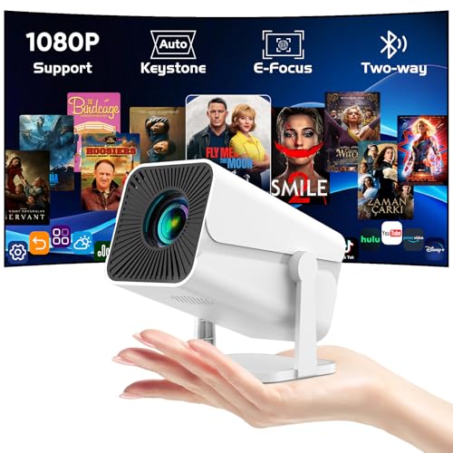 Mini Projector Electric Focus, Portable Movie Projector with 270° Rotatable, 1080P HD Support, Auto Keystone, Compatible with TV Stick, Laptop, HDMI for Bedroom, Outdoor Use (with Bluetooth for Audio)