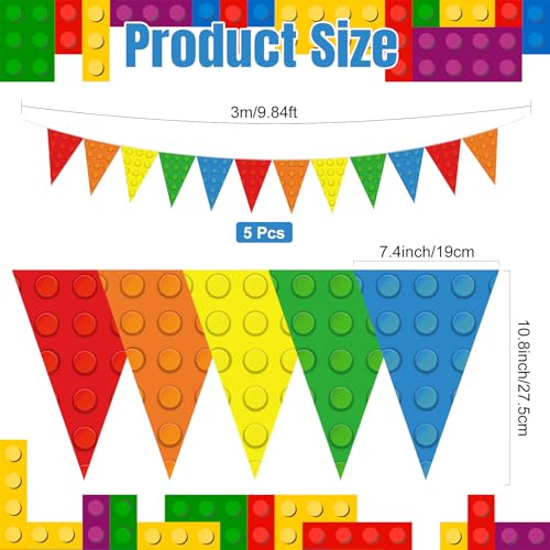 Image of Tiamon 5 Pcs Building Block Birthday Party Triangle Decoration 49.2 Ft