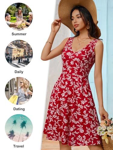 Image of HUHOT Womens Sleeveless V Neck Dress with Pocket Summer Beach Midi Flared Tank Dress