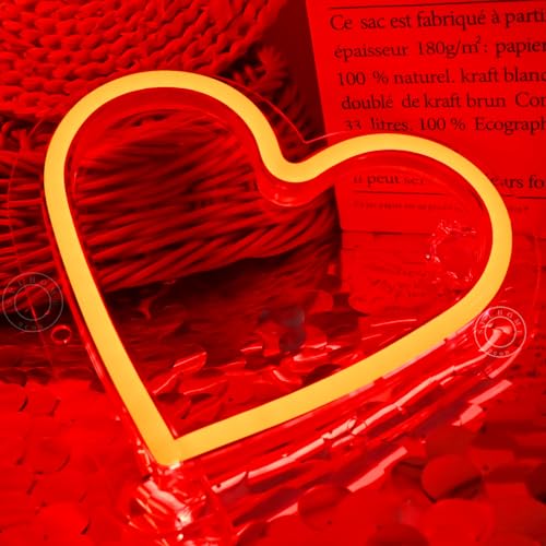 Image of SYLHOME Red Heart Led Neon Light Sign Battery Operated or USB Powered Bedroom Wedding Wall Sign Decor Valentines Day Birthday Christmas Gifts USB 7.87 inch X 7.28 inch