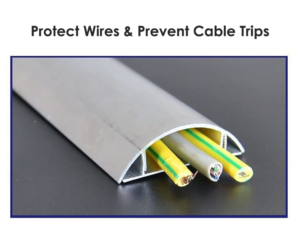 SRNSAEB Cubiertas de Suelo para Cables Pasacables Autoadhesivos, Cubrecables para Interior Y Exterior, Protector De Cables De Aluminio para Suelo para Oficina/Almacén/Aula (Color : Silver)
