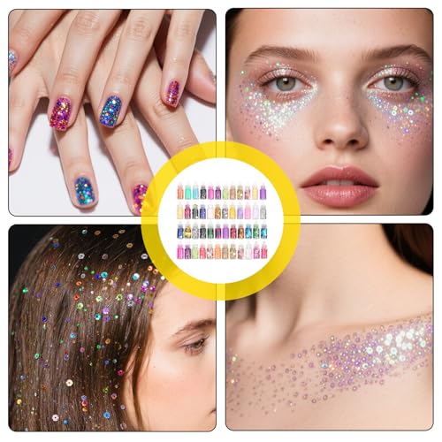 48 Farben Mini Glitzerpulver Set,Glitzer Basteln Glitzerpulver,Glitter Bastelglitzer Glitzer Set Schminke für Make-up, Karten, Nagelkunst, Party, DIY, Musik Festival